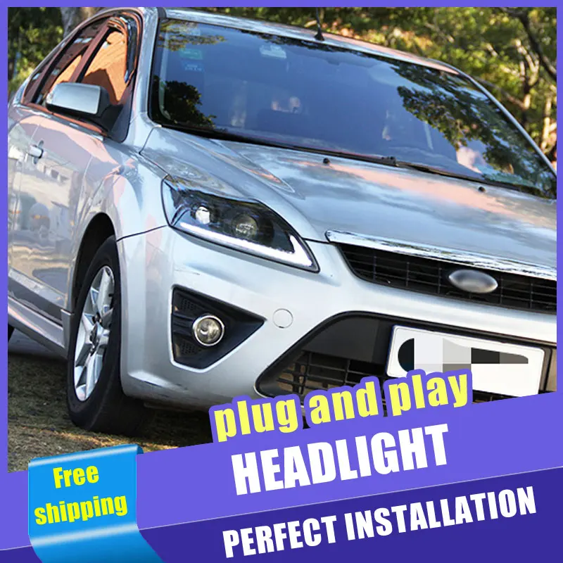 

2PCS Car Style LED headlights for Ford Focus 2009-2013 for Focus head lamp LED DRL Lens Double Beam H7 HID Xenon bi xenon lens
