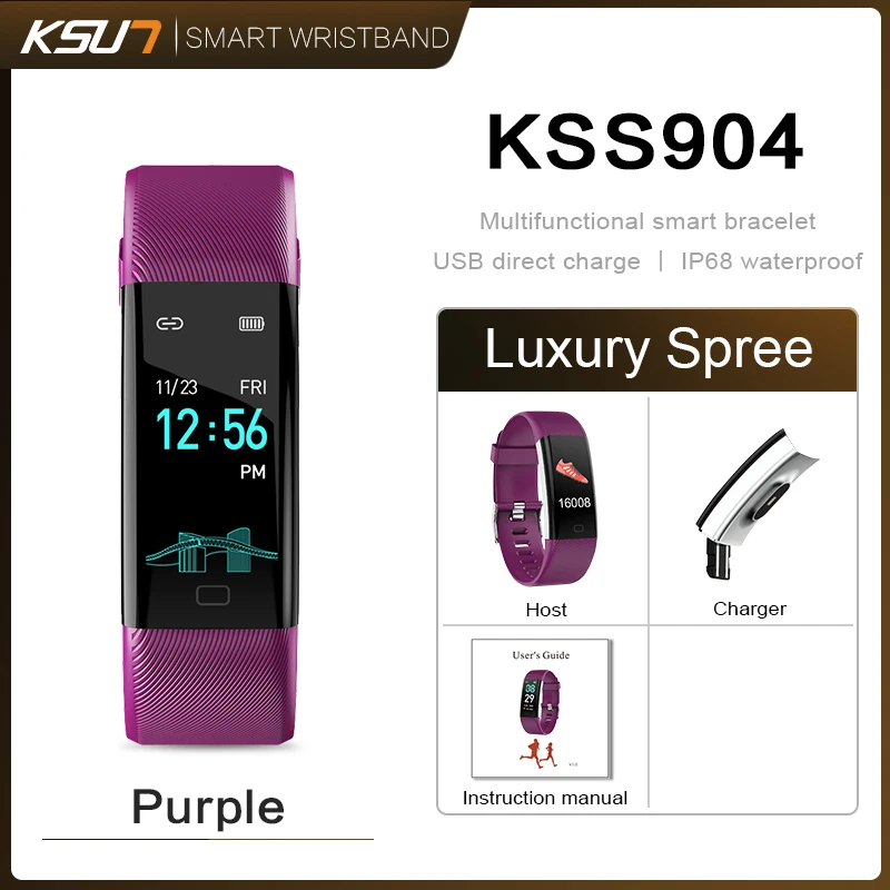 KSS904 Смарт-часы IP68 водонепроницаемый монитор здоровья умный Браслет пульсометр кровяное давление Relogio Inteligente смарт-браслет - Цвет: KSS904-Purple