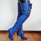 Сапоги женские до бедра, на шнуровке, на высоком каблуке, с заклепками, большие размеры 39, 42, 44, 47, 2021