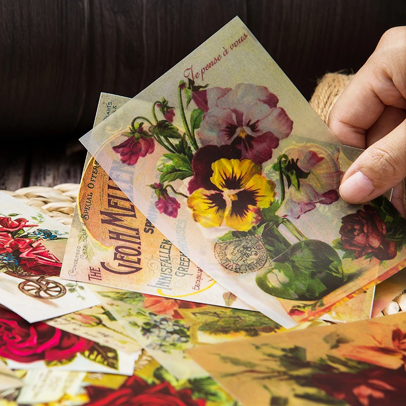 

12pcs/Bag Vintage Flowers Vellum Paper Pattern Pack for Scrapbooking Happy Planner Card Making Junk Journal Project