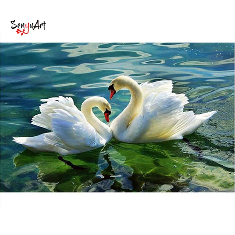 

SenyuArt Diamond Painting Cross Stitch Pattern 5D Diamond Embroidery "Swan Love Heart" Home Decor DIY Diamond Art