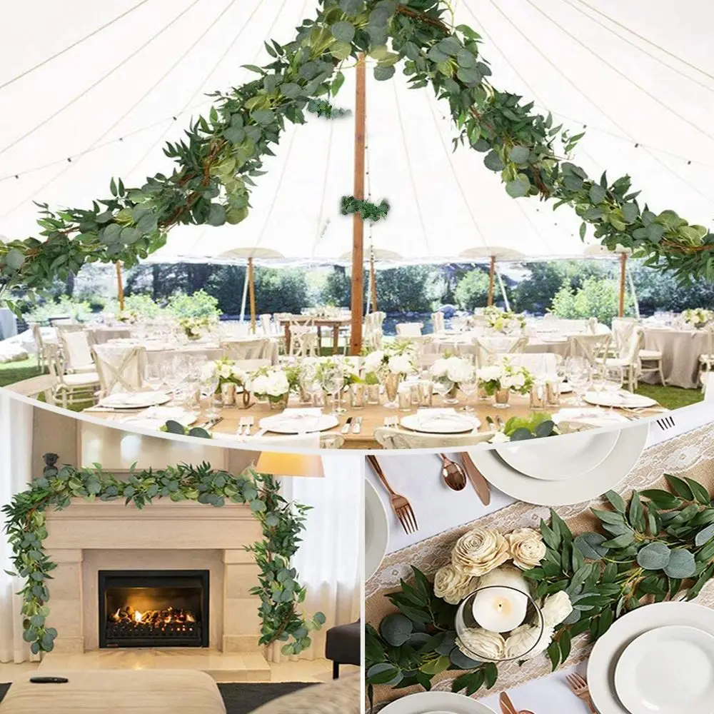 2M Artificial Green Eucalyptus Garland Leaves Vine Fake Vines Rattan Plants Ivy Wreath Garden Wall Decor For Wedding Party |