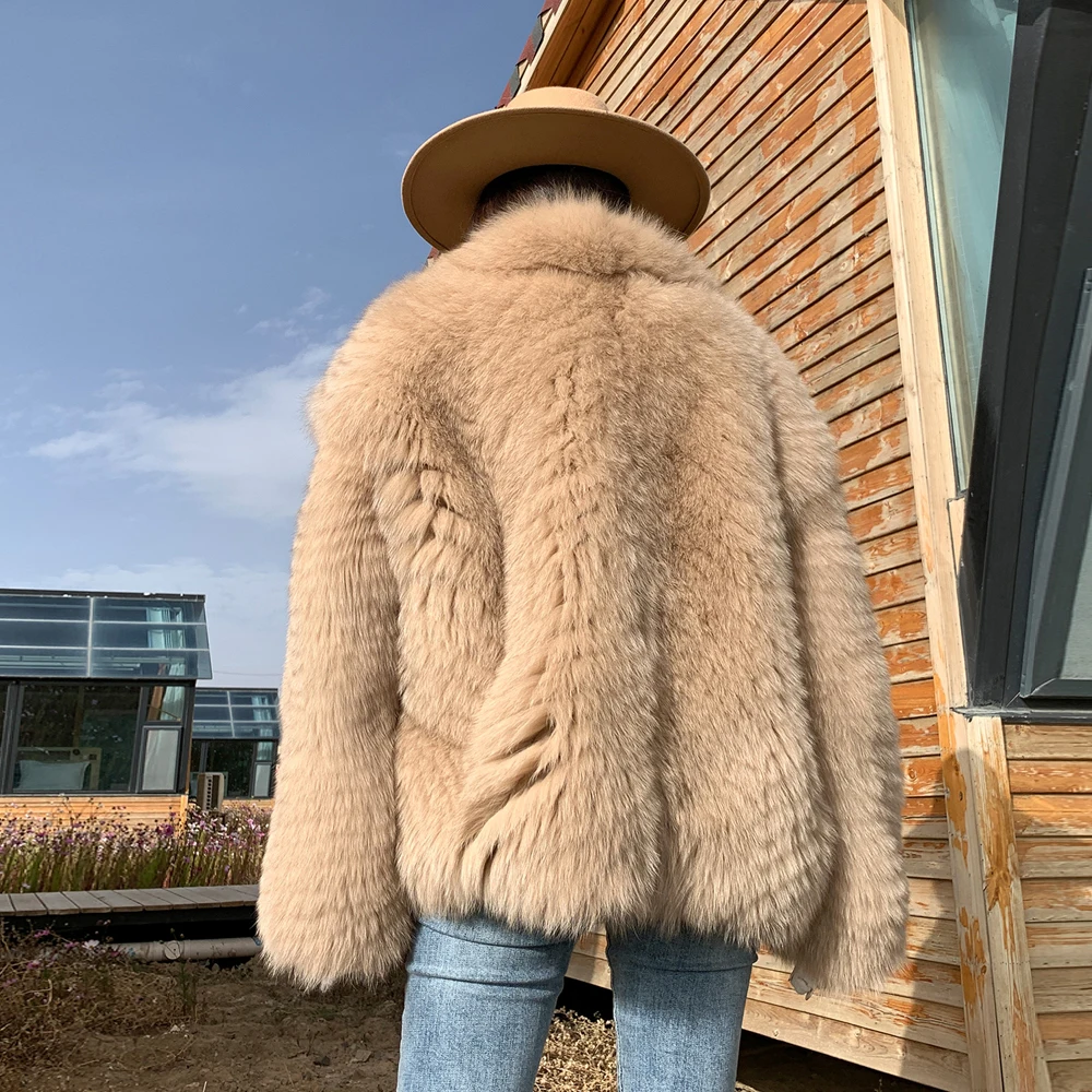 2022 New Women Real Fox Fur Jacket With Lapel Collar Genuine Leather Natural Fox Fur Coat Winter Fashion Thick Warm Fur Overcoat