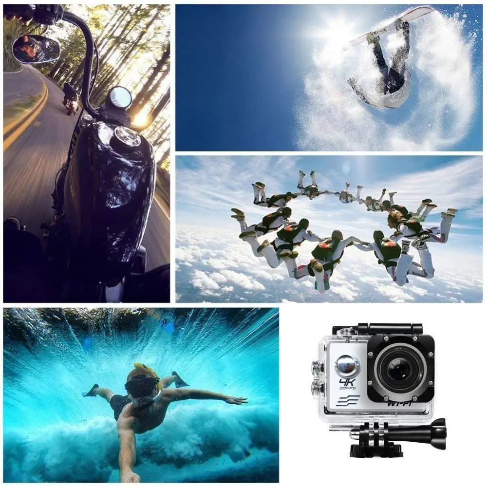 Pаспродажа Экшн-камера 1080P, 4K, Ultra HD, 30fps, Wi-Fi, 2,0 дюйма, 170D, водонепроницаемая Спортивная камера для шлема GoPro