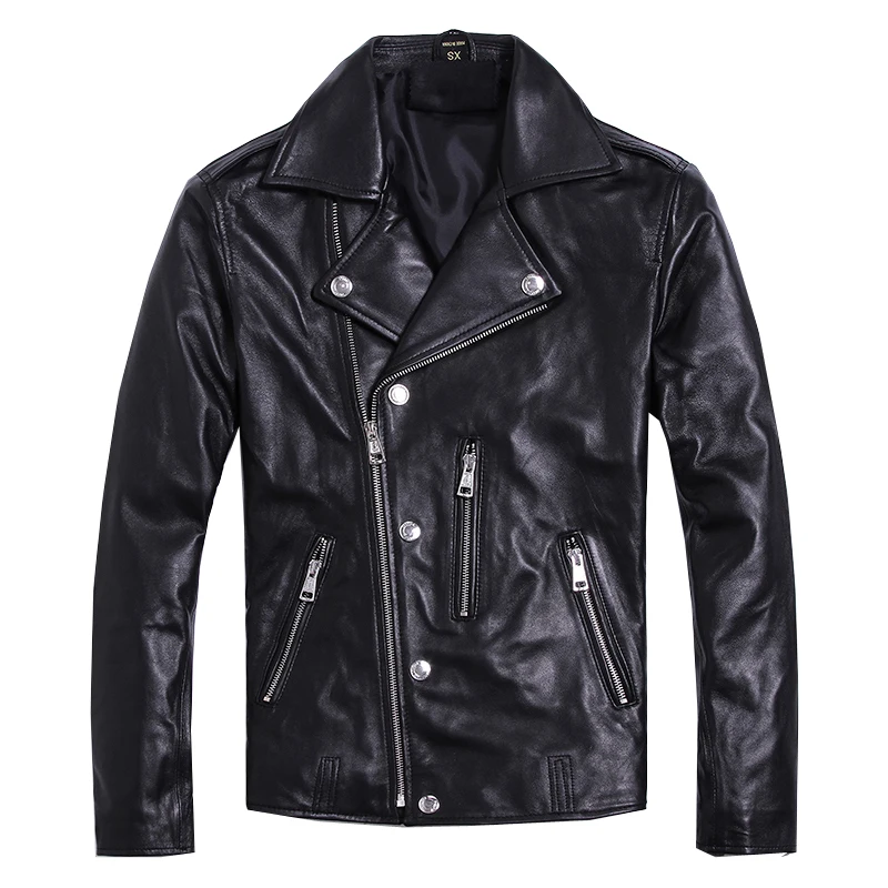 

New Soft Sheepskin Motor Coat Mens Genuine Leather Jacket Slim Biker's Clothes Plus Size Quality Jackets