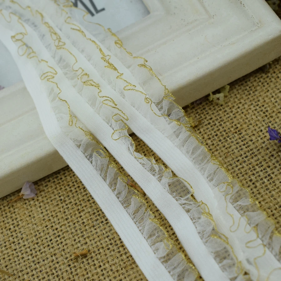 #244 White Color Organza ruffle lace trim 17MM 6yards/lot elastic Fold Chiffon Yarn Lace hair Elastic bands Gauze Ruffles | Дом и сад