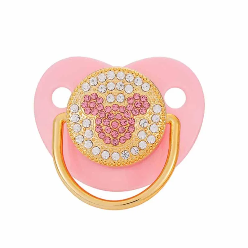 HS Luxury Infant Dummy Pink Rhinestone BPA Free Bling Pacifier For Babies