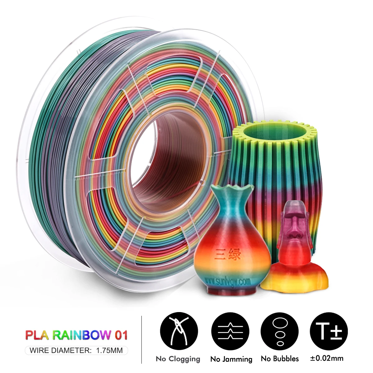 AW Rainbow PLA 1.75mm 1kg 3D Printer Filament Rainbow Color Texture +-0.02mm Silky Luster 100% no Bubble 3D Printing Materials