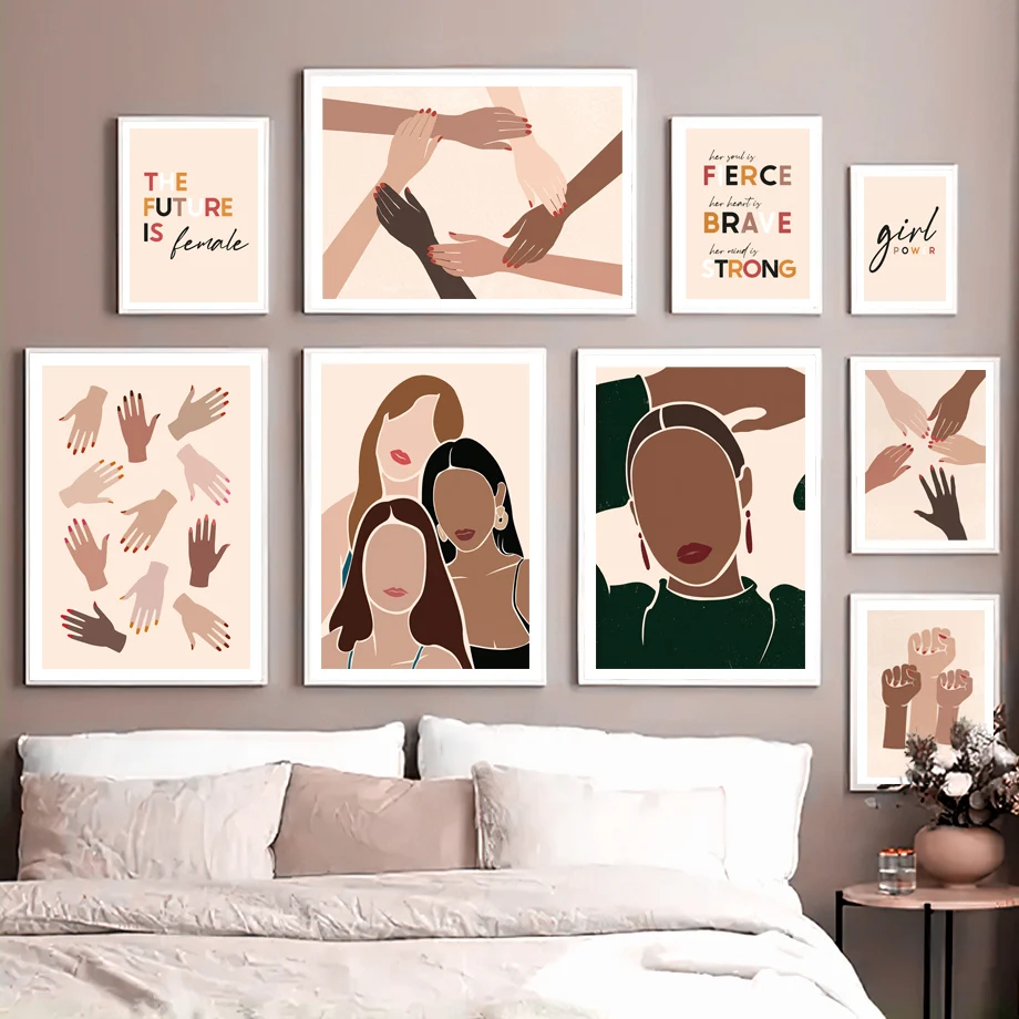 

Feminist Woman Hand Sisters Abstract Wall Art Canvas Painting Nordic Posters And Prints Wall Pictures For Living Room Boho Decor