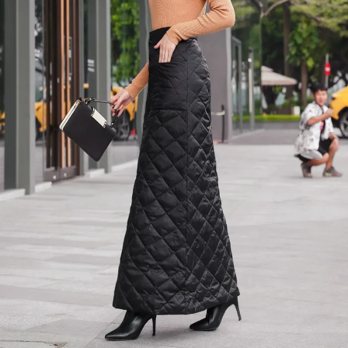 black Down cotton plus size vintage high waist clothes autumn winter casual maxi long skirts womens skirt women streetwear