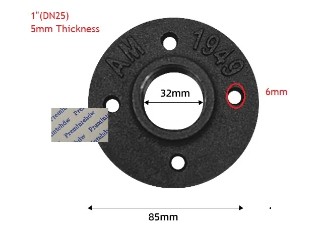 1Inches DN25 4 шт./лот 1/" 3/4" " 1,25" 1," 2" ковкого чугуна чугунный фланец Базовая труба Лофт промышленный Ретро Декор пол стены резьба Unfinish - Цвет: 1Inches DN25