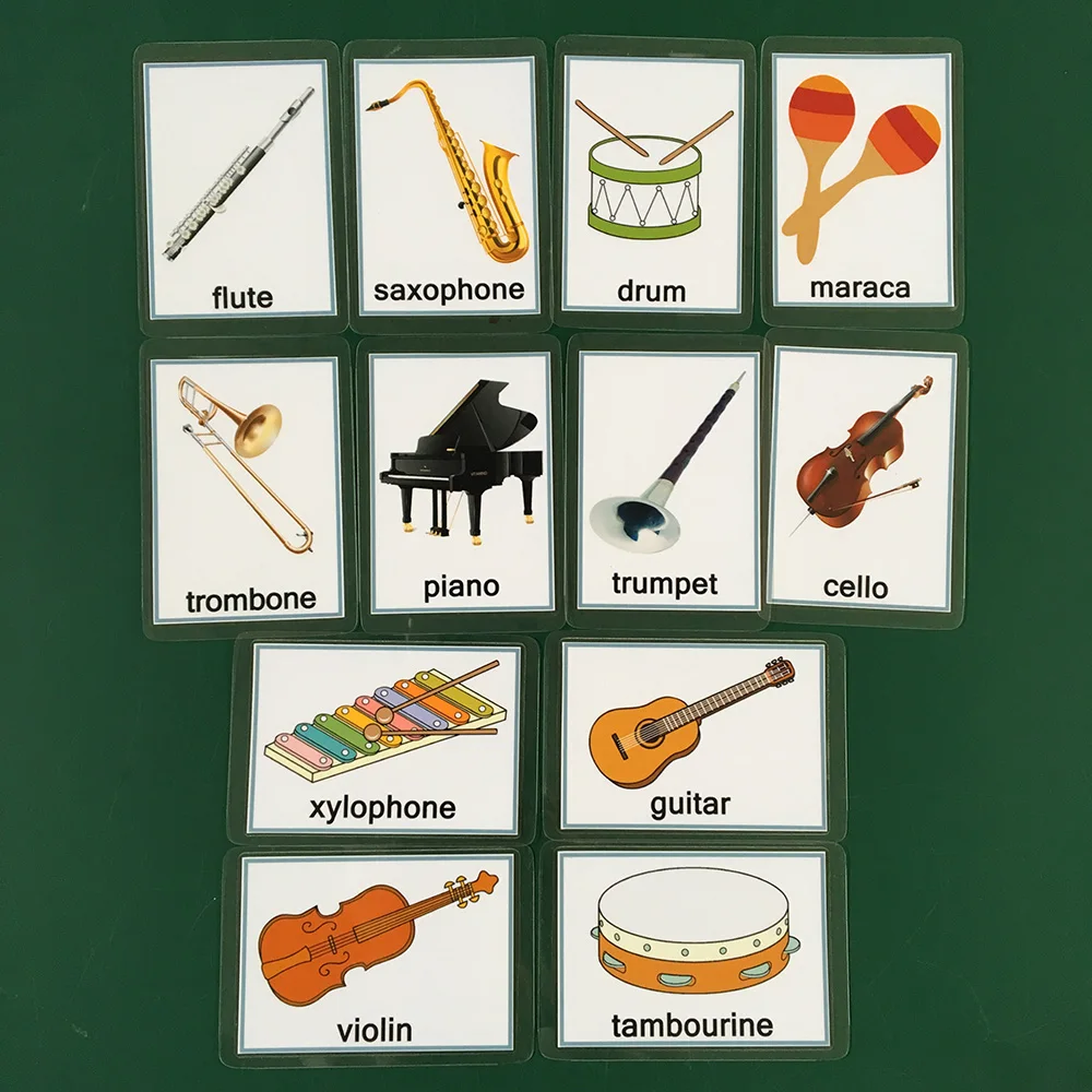12 шт./компл. карточки английские слова карты памяти Музыкальные инструменты