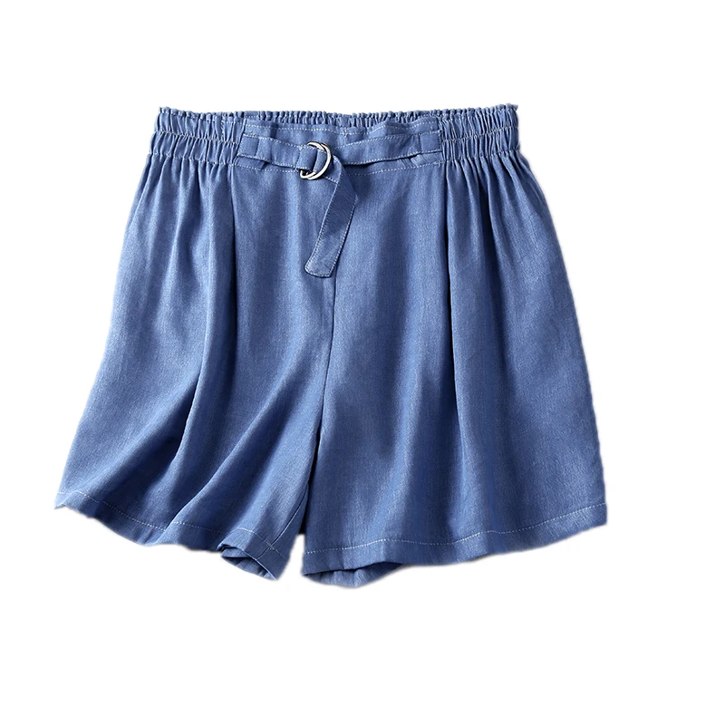 

Women Summer Large Size Japan Korea Style Elastic Waist Solid Color Simple Wild Casual Loose Light And Thin Premium Denim Shorts