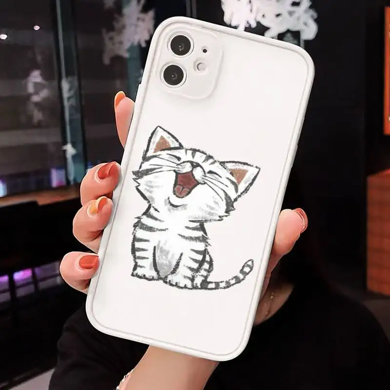 

Cute Cartoon Cat Dog Phone Case Matte transparent For White iPhone 12 Mini 11 Pro XR XS Max 7 8 Plus X Back Cover