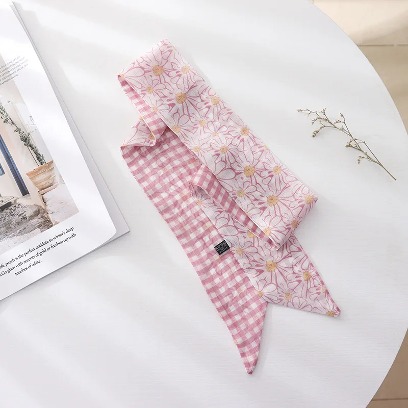 Женский длинный шелковый шарф Розовая Повязка на голову с цветочным рисунком