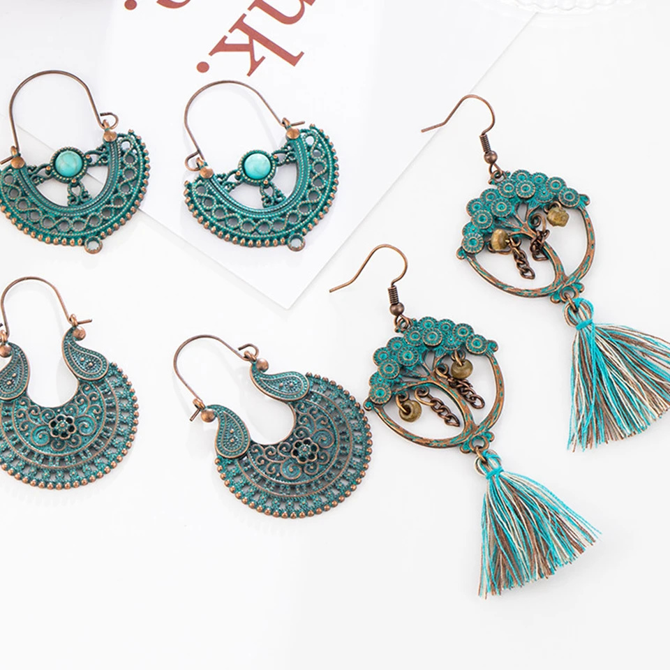 Богемный цветочный лист Луна Бабочка Круглый Комплект сережек для женщин