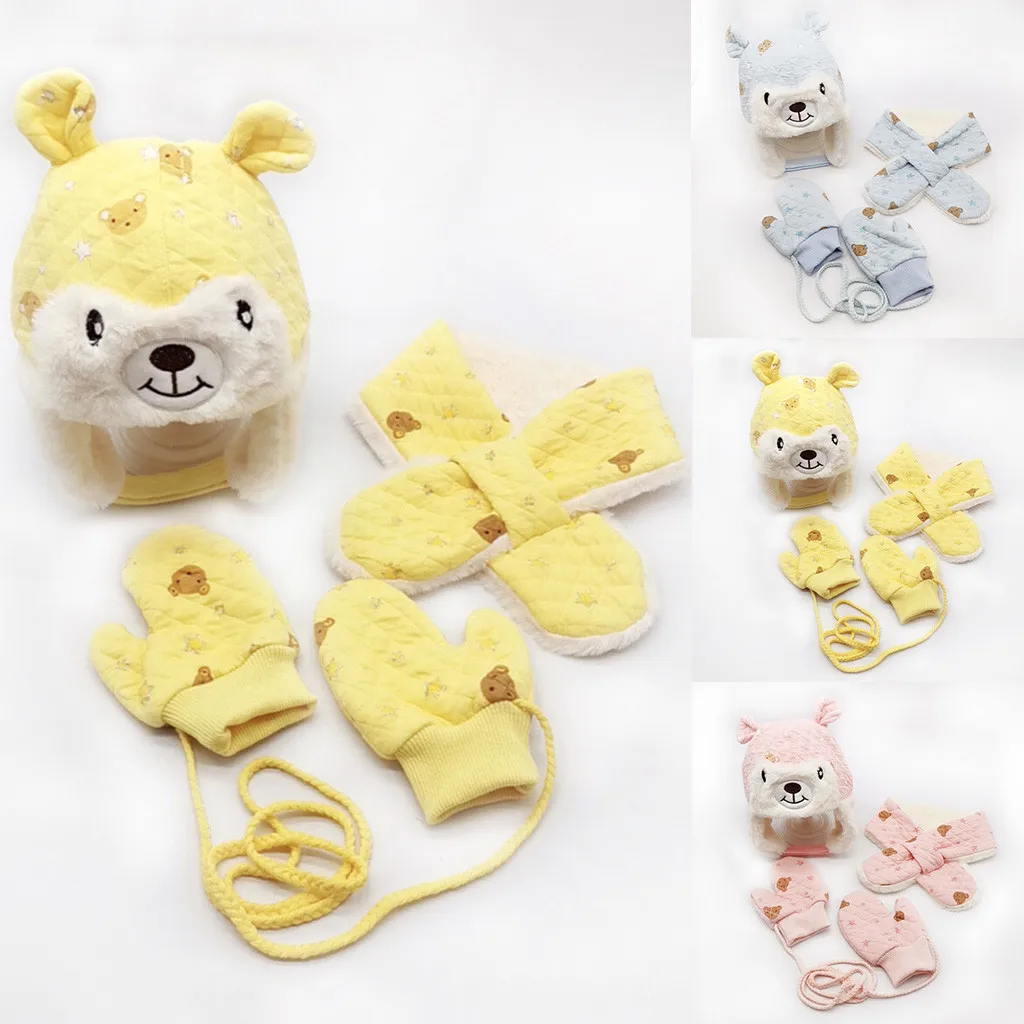 3Pcs Toddler Baby Girls Boys Winter Keep Warm Cartoon Photography Plush Knitted Cap+Scarf+Gloves Set baby hat cap Accessories | Детская