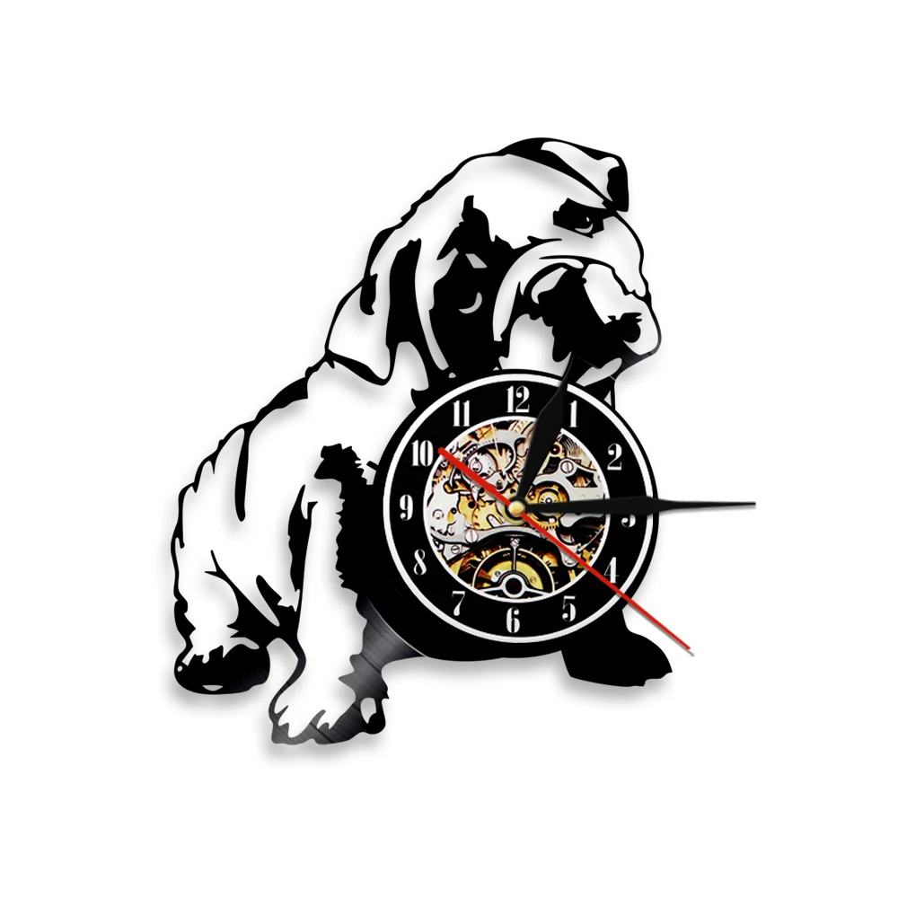 

English Bulldog Shadow Wall Art Decor Dog Puppy Vinyl Record Wall Clock Animal Clock Art Pet Nursery Decoration Gifts