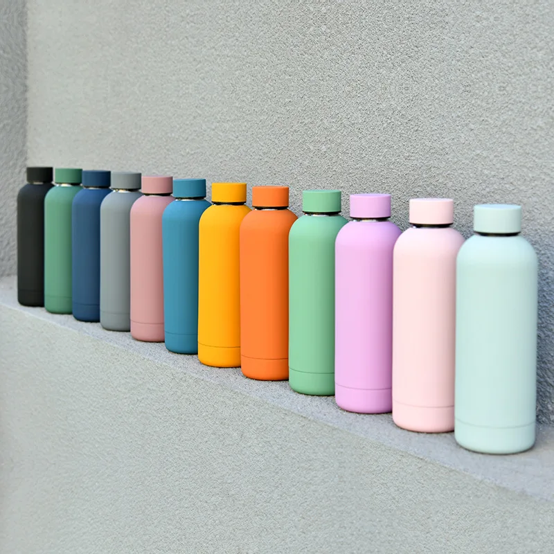 

2021 new simple and creative stainless steel outdoor frosted water bottle portable sports water cup rubber paint thermos