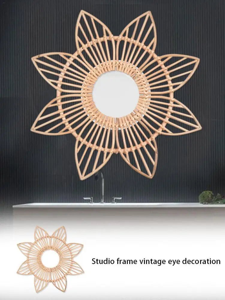 Ручной ротанга держатель зеркал Творческий Винтаж цветок натуральных