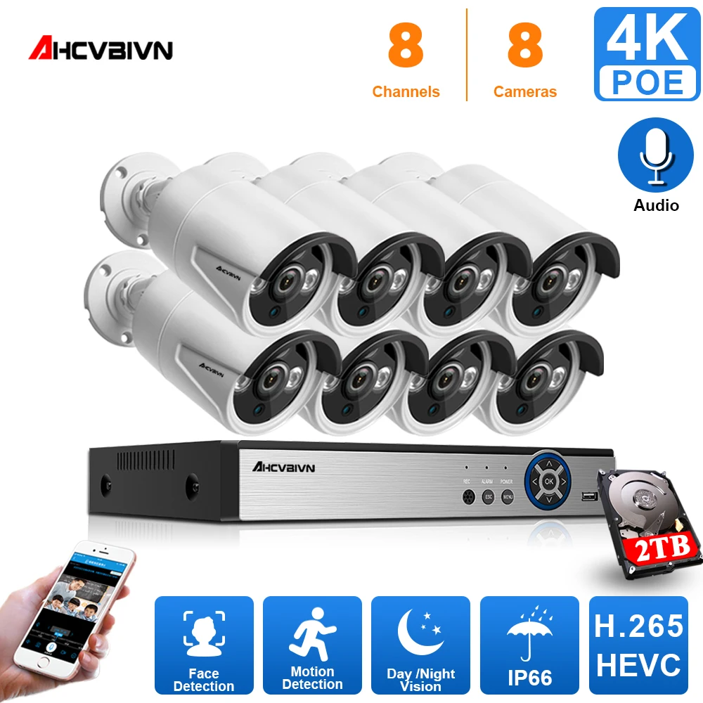 

8CH 4K Ultra HD POE Network Video Security System 8MP H.265+ NVR With 8pcs 8MP Weatherproof IP Camera CCTV Security Kit