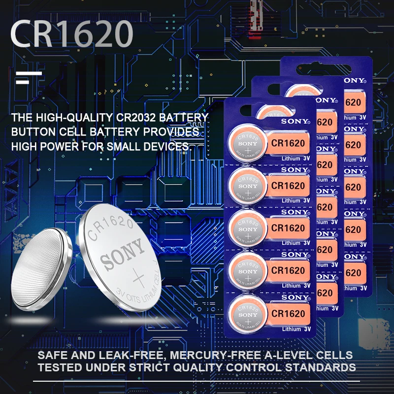 Кнопочная батарея SONY CR1620 10 шт./лот Оригинальная 3 в литиевые батареи CR 1620 для часов