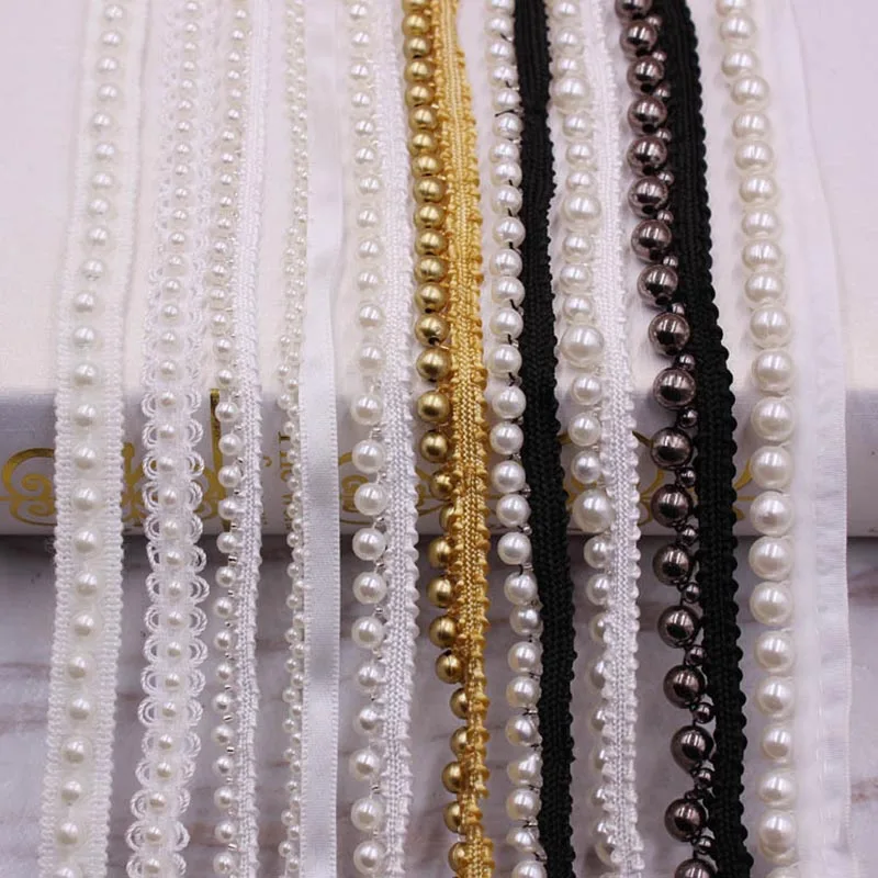 Meetee 10yards 10mm Beaded Pearl Lace Trim Ribbon Clothing Collar Bag Decor Webbing DIY Sewing Handmade Crafts Accessories C6-1 | Дом и сад