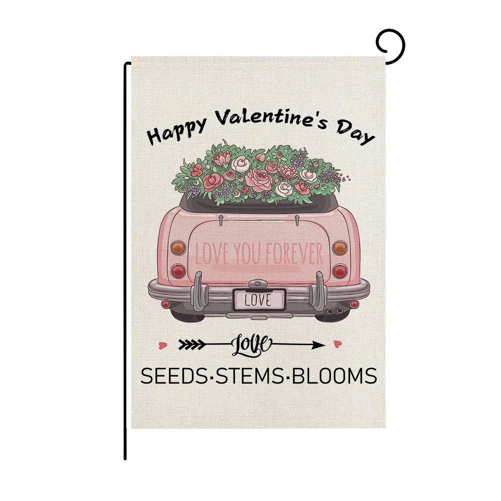 

Valentine's day Garden Flag Nordic courtyard decoration linen Custom pink letter printing flag cross border home