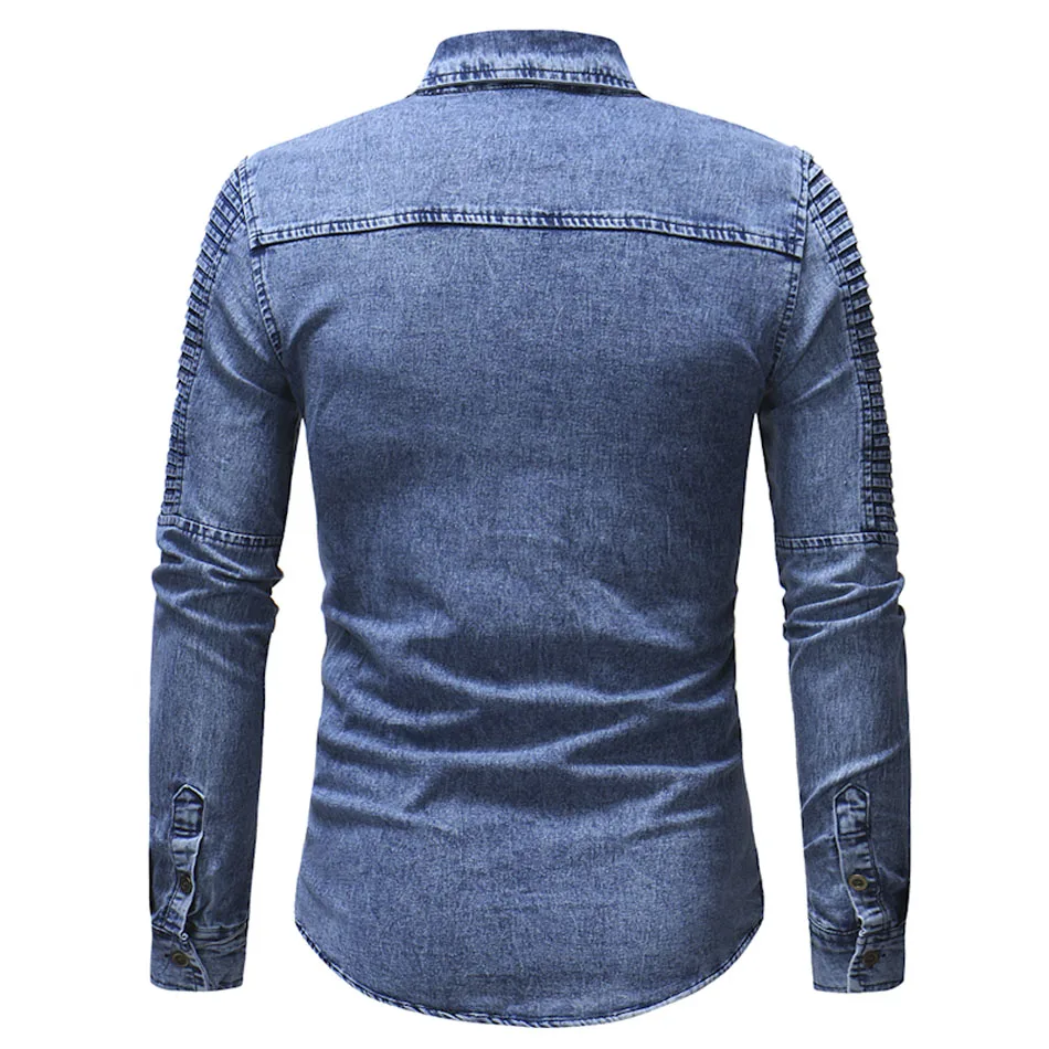 

2021 Spring Autumn High Quality Denim Shirt Men Casual Long Sleeve Fit Slim Personality Pocket Black Blue Shirt Plus Size 3XL