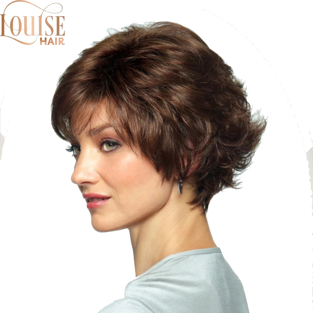 Парик Луиз волос Боб короткий смешанный цвет коричневый темно парик для женщин