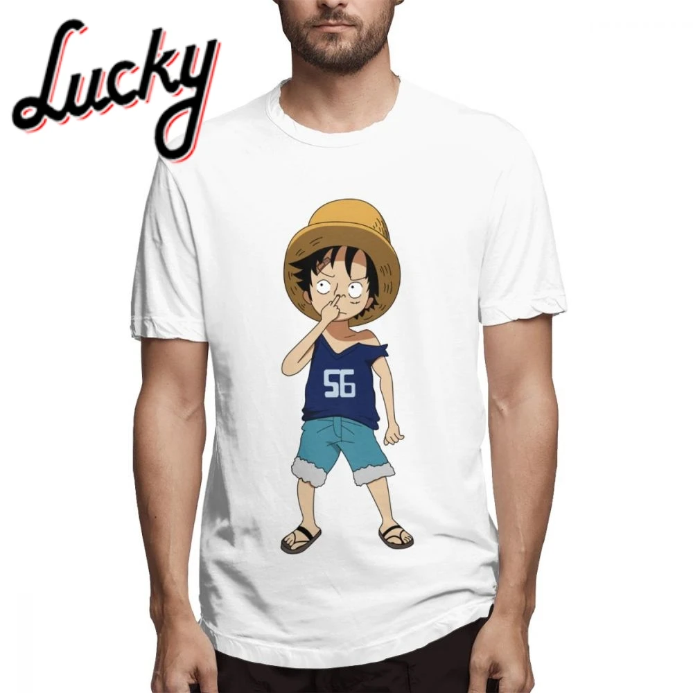 Классическая цельная футболка с круглым вырезом Luffy снимая его нос Новое