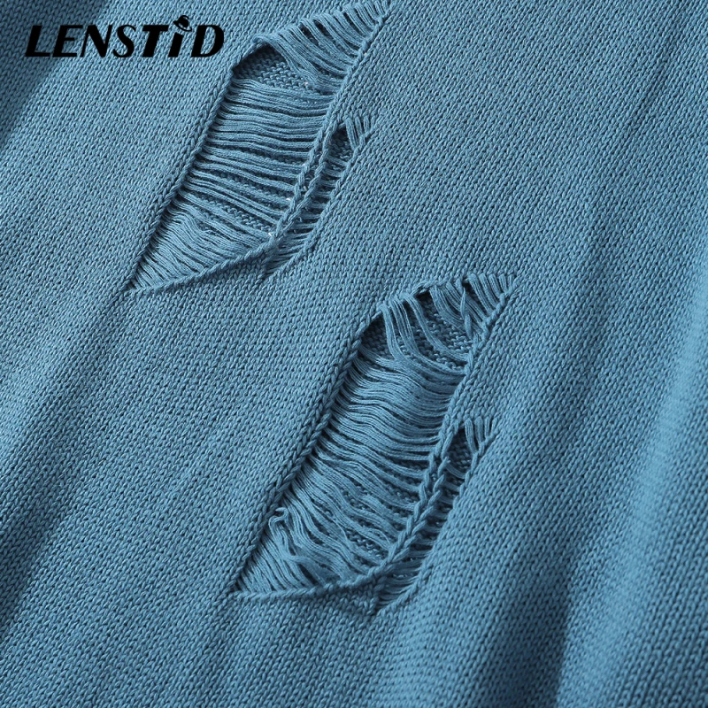 Вязаный джемпер LENSTID мужской в стиле хип-хоп свитер с рваными отверстиями