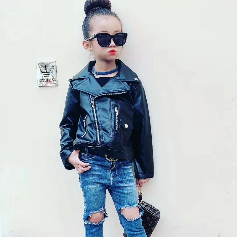 Детские кожаные куртки для девочек коллекция 2019 года сезон весна осень пальто и в