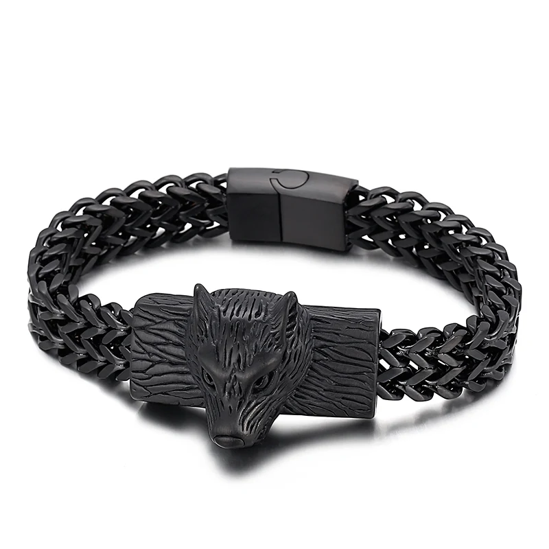 

HAOLYNJOY Viking Wolf 12mm Box Pattern Chain Men's Stainless Steel Bracelet Bangles Jewelry