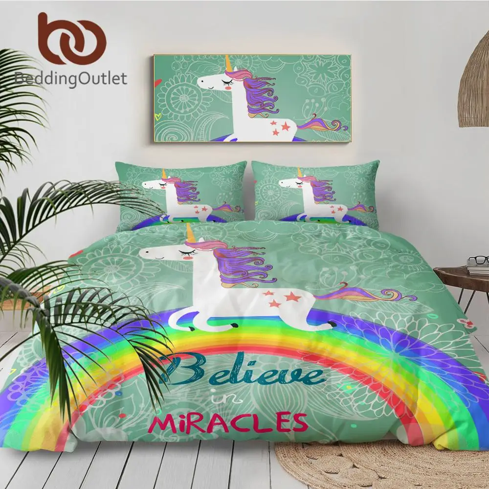 Постельные принадлежности Outlet с радужным единорогом Комплект постельного белья