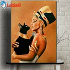 Алмазная 5D картина Клеопатра с черной кошкой, Набор для вышивки крестиком сделай сам, королева Египта, змея, домашний декор, подарок