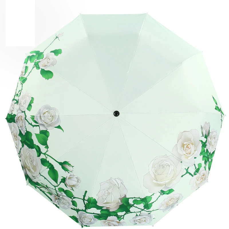 Women Elegant Flower Folding Umbrellas Black Coating Anti UV Parasol Women's Umbrella Girl Travel Rain Gear Compact Parapluie | Дом и сад