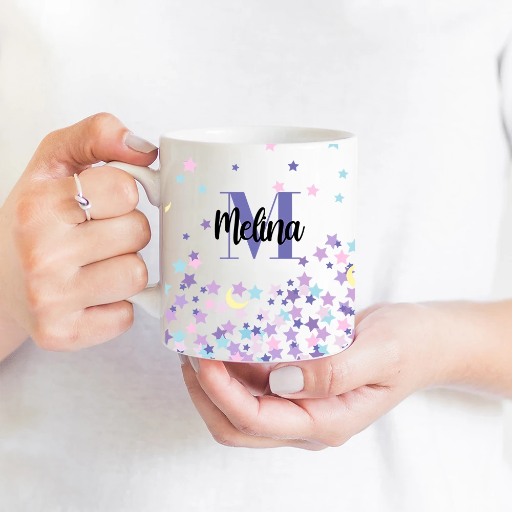 

Custom Name Love stars Water Cup 300ML Ceramic coffee Cup Cute Men Women Drinking Glasses DIY Logo Photo