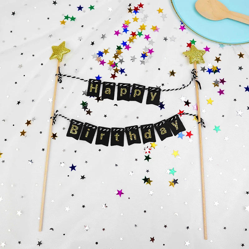

1/5Pcs Creative Cake Topper Happy Birthday Cake Decoration Blue Pink Black Sign For Baby Shower Baking Supplies