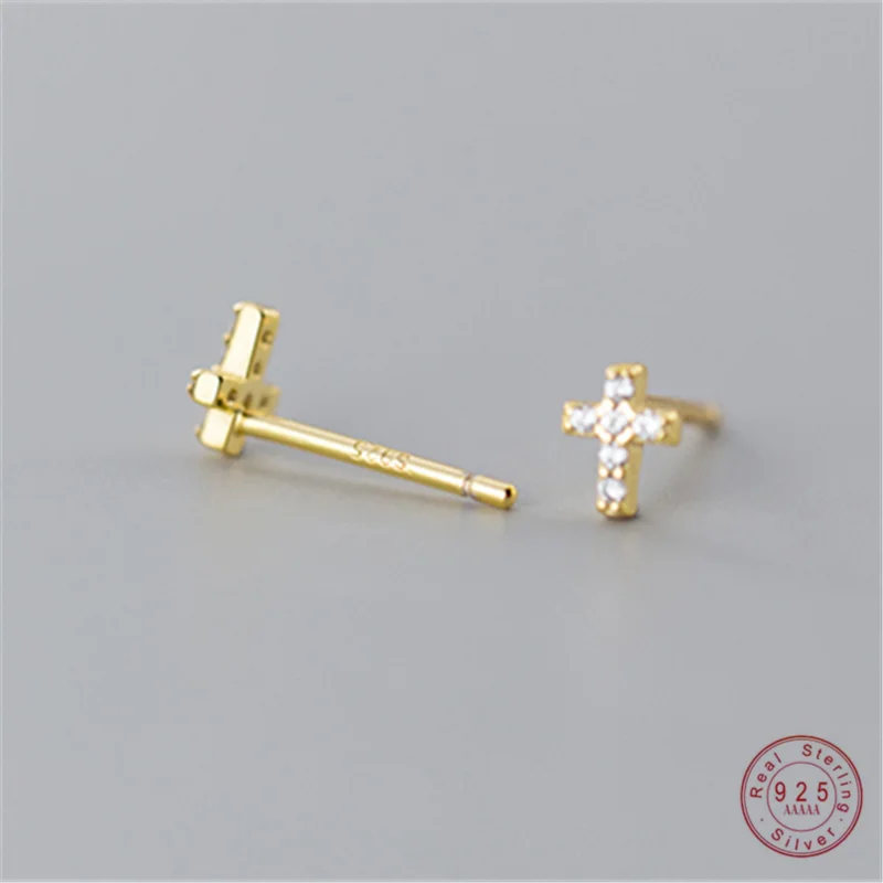 

JuneLeaf Genuine 100% 925 Sterling Silver Cross Stud Earrings For Women Cute Punk Inlaid Crystal Zircon Jewelry Brincos