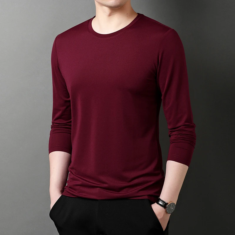 

Мужская хлопковая футболка с круглым вырезом, длинным рукавом