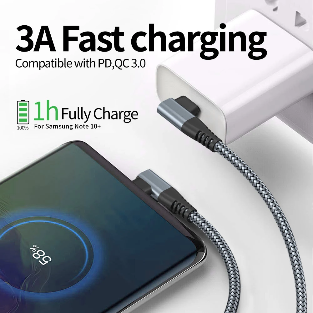 

60W PD USB C Cable for Phone 13 Pro Max Fast Charger Cord Right Angle 3A Phone Charger Cord For iPhone 12 mini USB Type C Cable