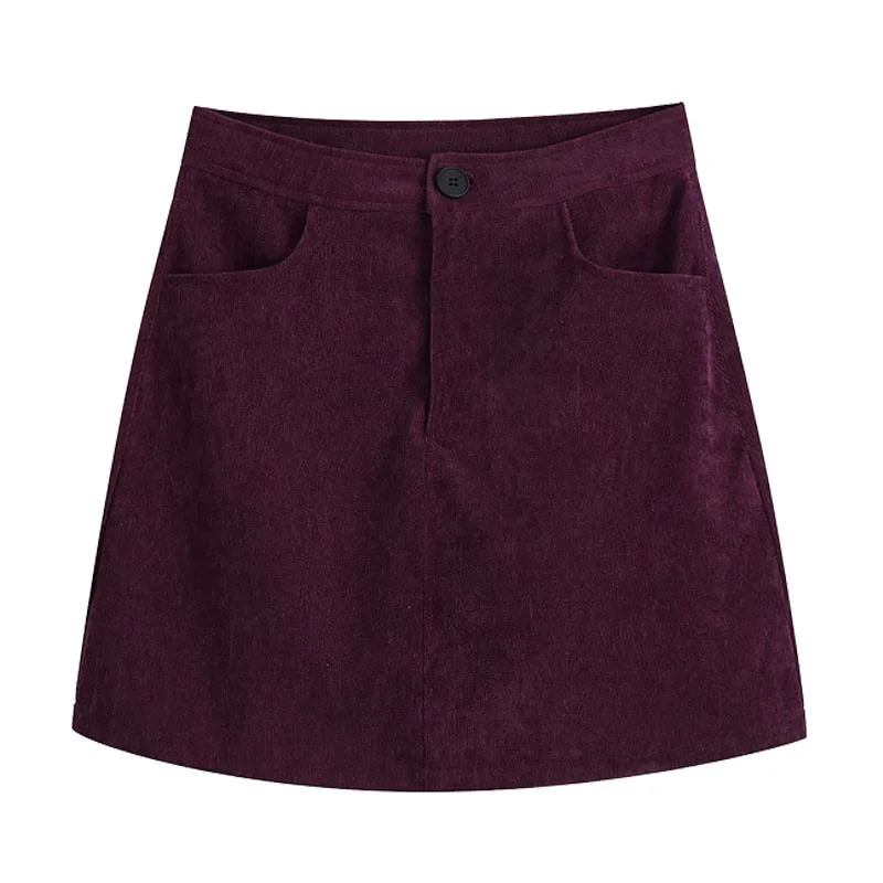 Женская Вельветовая мини-юбка винтажная юбка с боковыми карманами и высокой