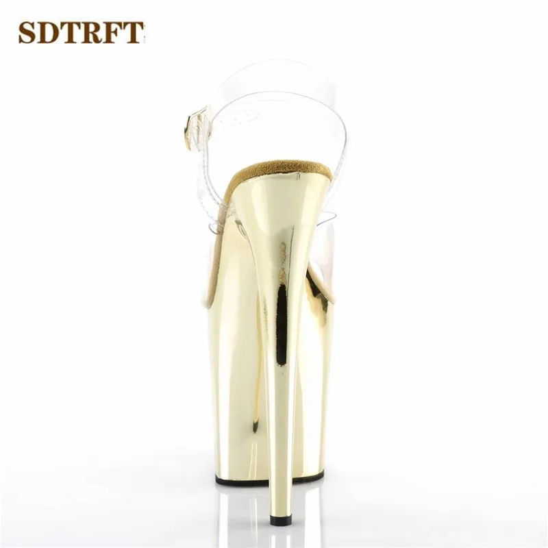 New 2021 Catwalk Shows stiletto Ankle Strap 8 inch Sandals 20cm Thin High-Heeled shoes Women's Electroplated Waterproof pumps