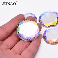 junao 36mm big size sewing crystal ab rhinestones applique sew on clear color acrylic stones flat back round strass for dress