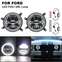 car front led fog driving light center hood grille halo ring drl daytime running lamp assembly for 2005 2009 ford mustang gt
