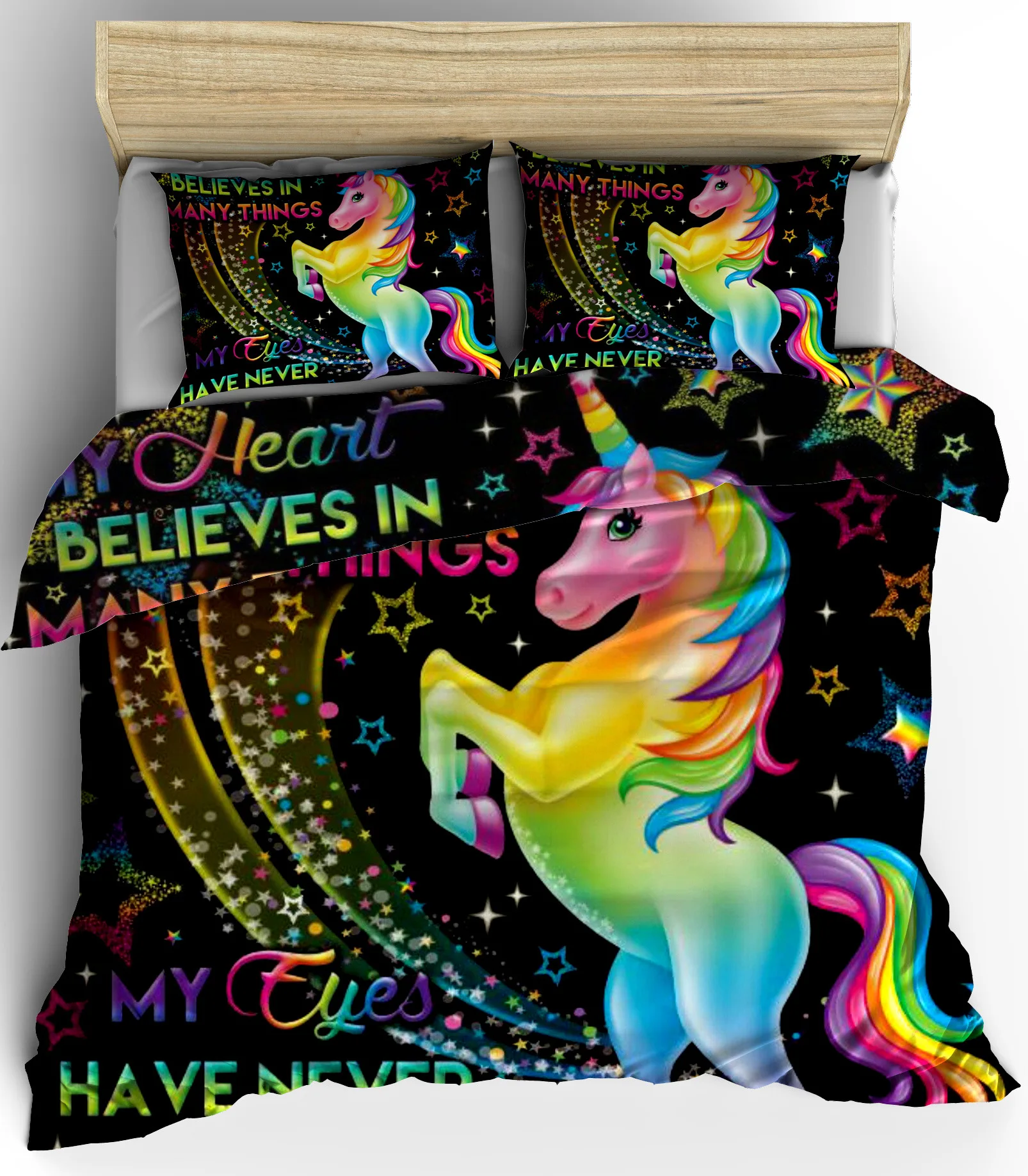 Комплект постельного белья из полиэстера с 3d цифровым принтом единорога 1