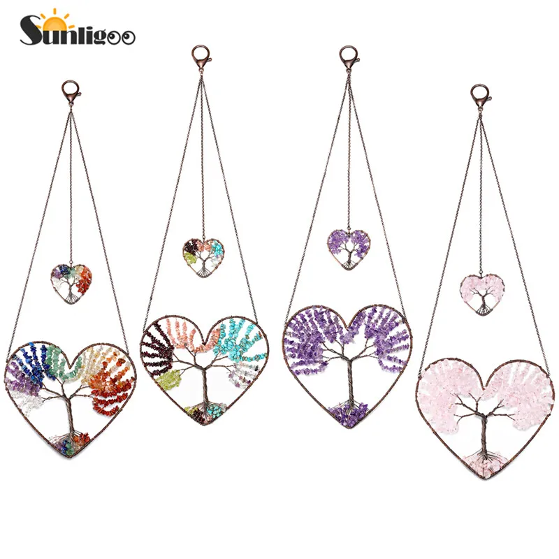 

Sunligoo Dropship Heart Tree of Life Feng Shui Hanging Ornament Amethyst Gemstones Spiritual Meditation Home Walls Wedding Decor