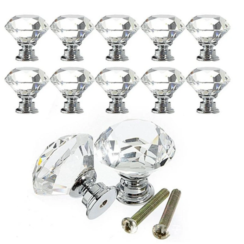 20 40 мм Алмазный Форма дизайн с украшением в виде кристаллов Стекло ручки шкафа