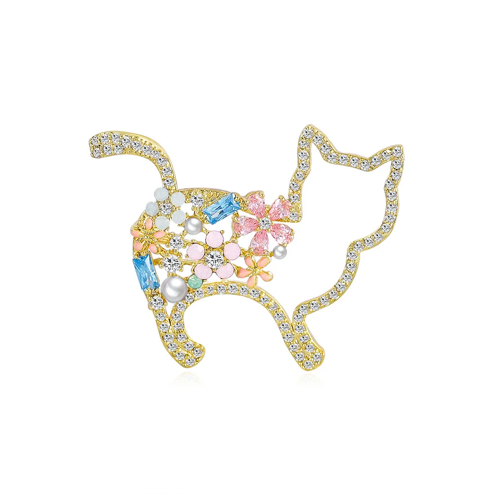 Женская металлическая брошь в виде кошки значок с цирконом свадебное